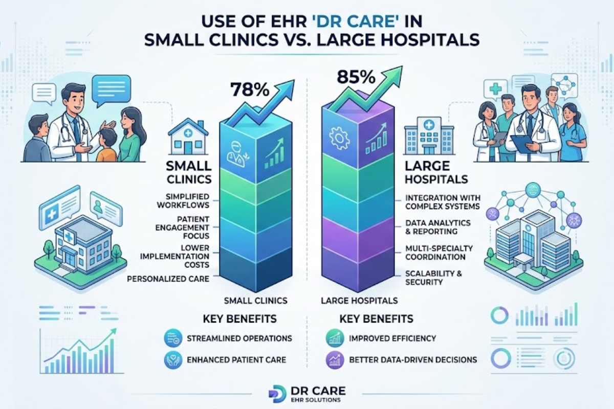 Use of EHR Dr Care in Small Clinics vs Large Hospitals